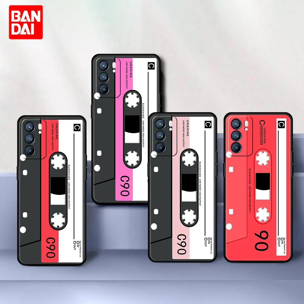 

Cassette Tape Classic Case for Oppo A53 A52 A3s A12 A9 A15 A31 A54 A74 A93 A94 F5 F11 Find X2 Pro Lite Silicone Capa Cover Black