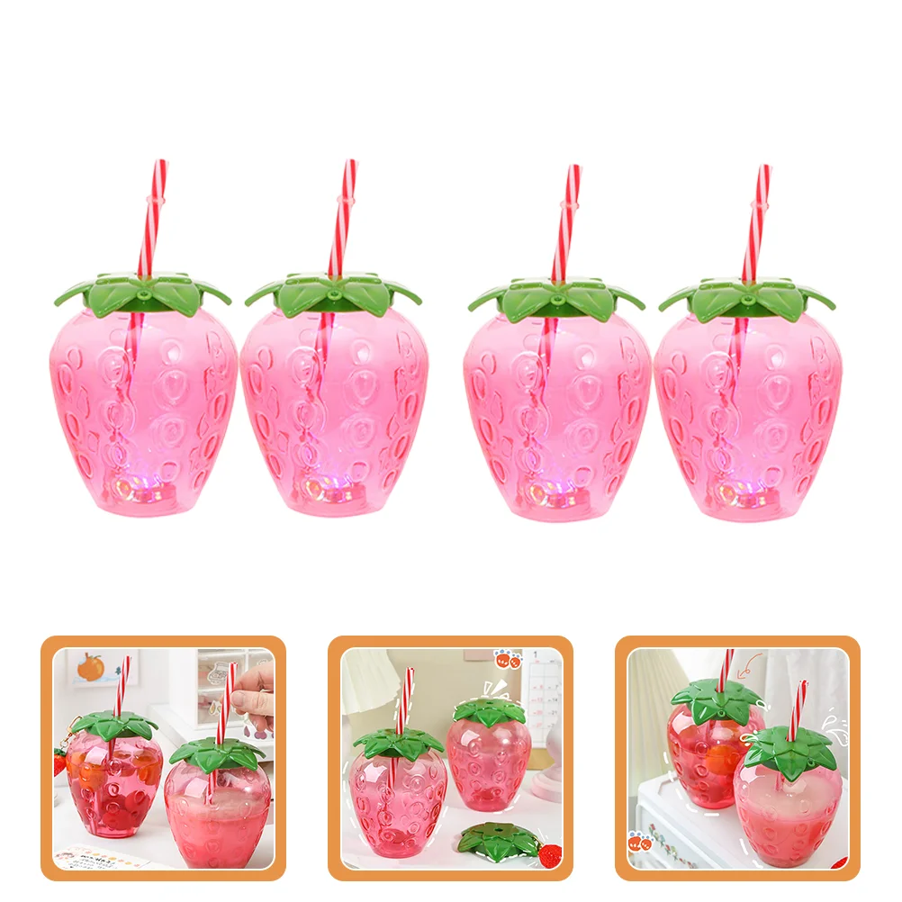 4 Sets Strawberry Cup Party Beverage Bottle Clear Water Glas