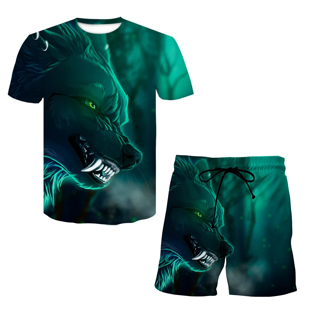 

Summer Men's Sets 3DPrint Wolf Tiger Lion Animal Pattern Suit Fashion Street Style Plus Size Tracksuit Custom T-Shirt Pants Sets