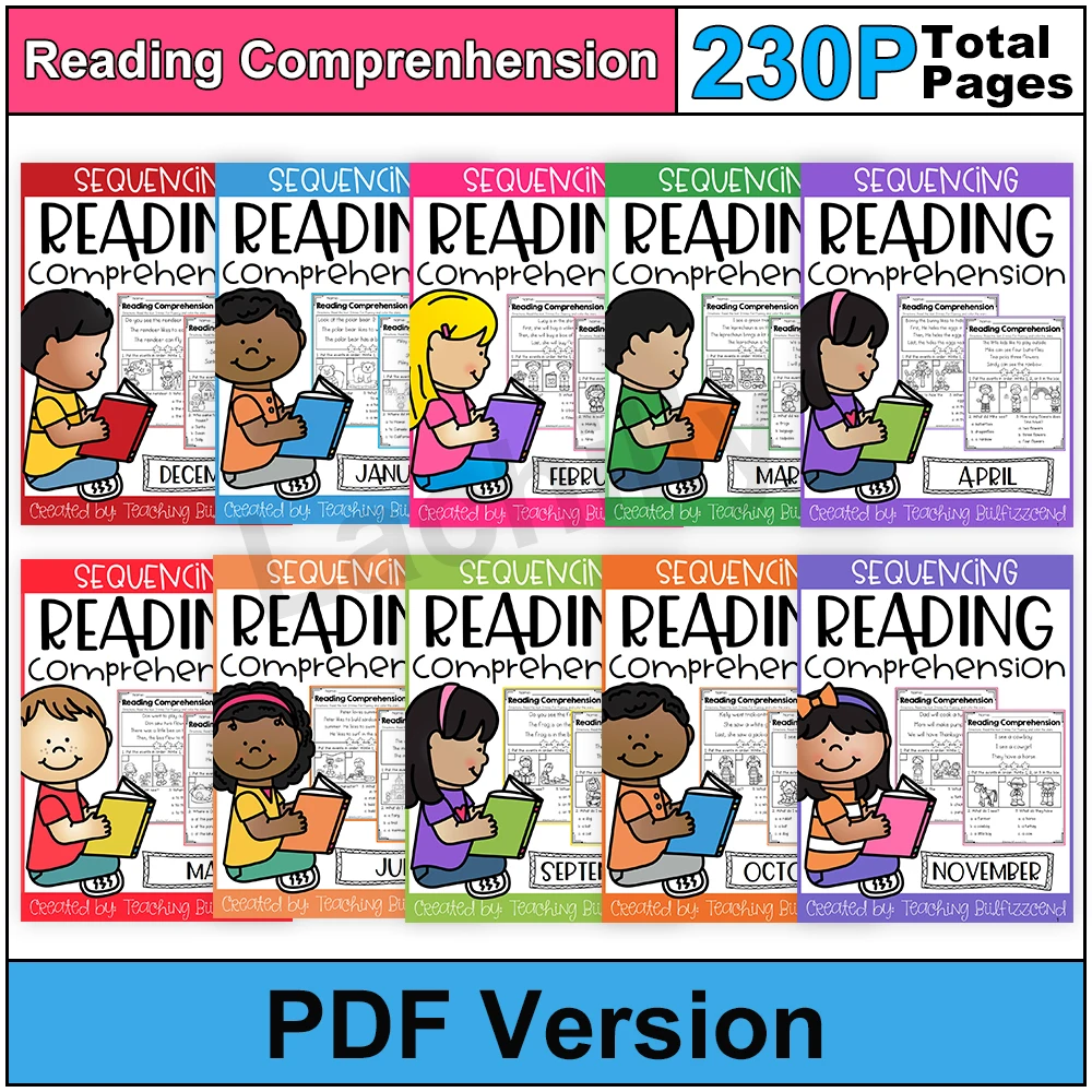 

10 books Sequencing Reading Comprehension (THE BUNDLE) Worksheets for Kindergarten and 1st grade learning English PDF File