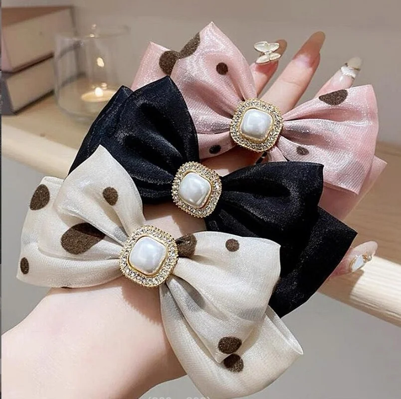 

Han Edition Pearl Diamond Bow Wave Point Rope Temperament Horsetail Hair Bands Hair Band Contracted and Hair Accessories AFS180