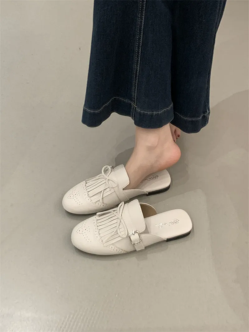 Фото Новые женские шлепанцы Half Pack, весенне-летние, с круглым носком, удобные, на плоской подошве, из сатина, современные, для женщин №1