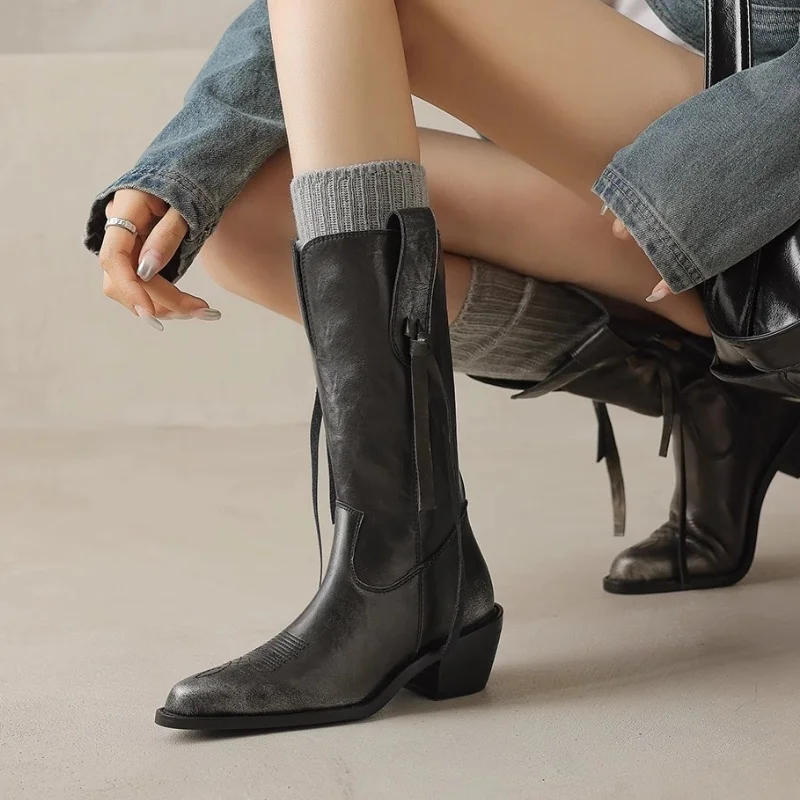 Женские ботинки челси на среднем каблуке зимние ботинки-гладиаторы новинка 2025