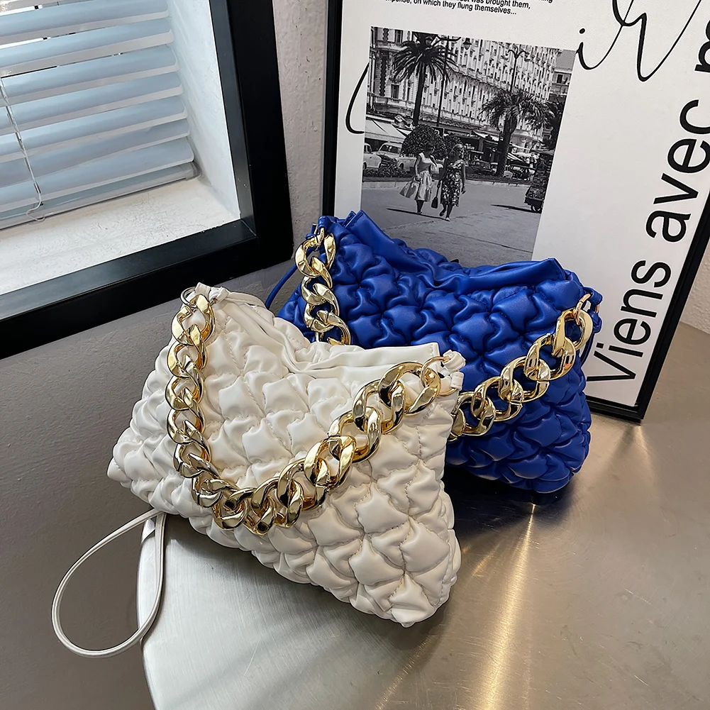 

Брендовая плиссированная женская сумка, роскошные сумки на цепочке для подмышек для женщин, новая сумка на плечо, модные кошельки и сумки, д...