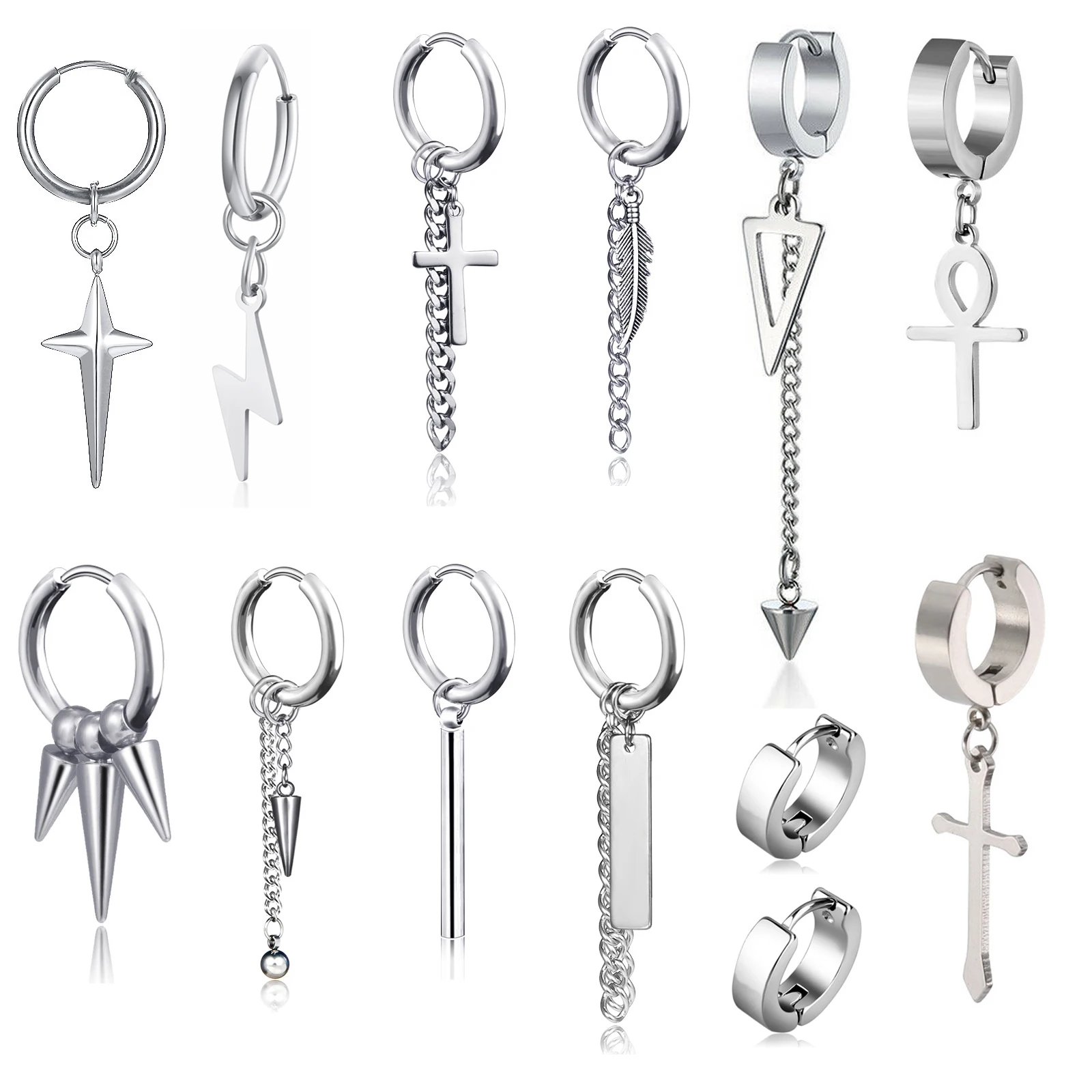 

13 шт., винтажные серьги-клипсы унисекс из нержавеющей стали