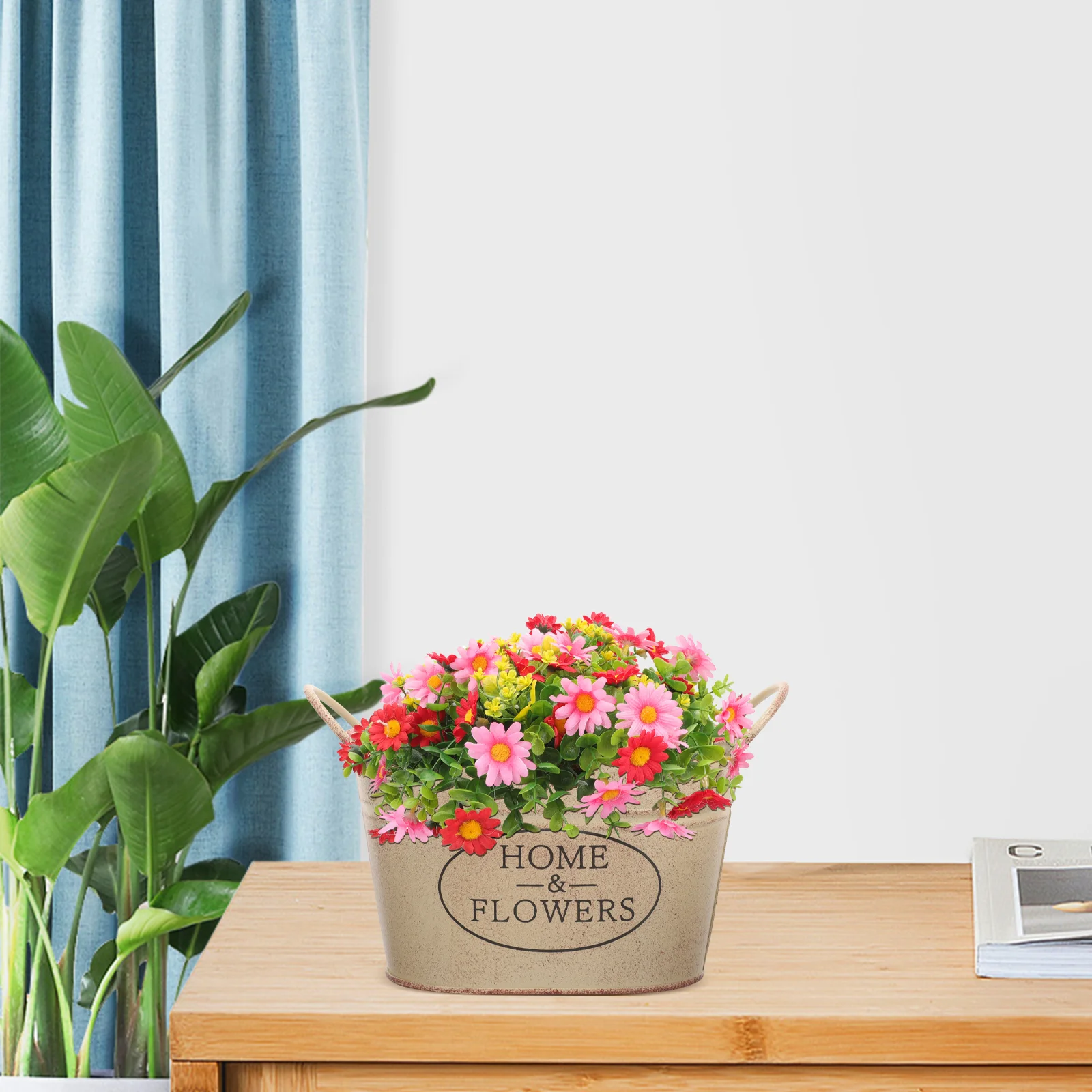 

Home Decor Desktop Flower Bucket Decorative Planter European Style Vase Galvanized Iron Metal