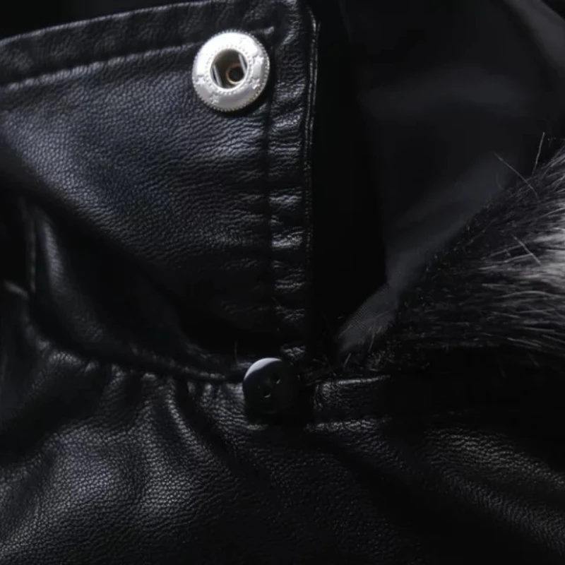 New Women Winter Faux Leather Jacket Warm Large Fur Collar Lady Motorcycle Pu Faux Soft Leather Black Coat 2022