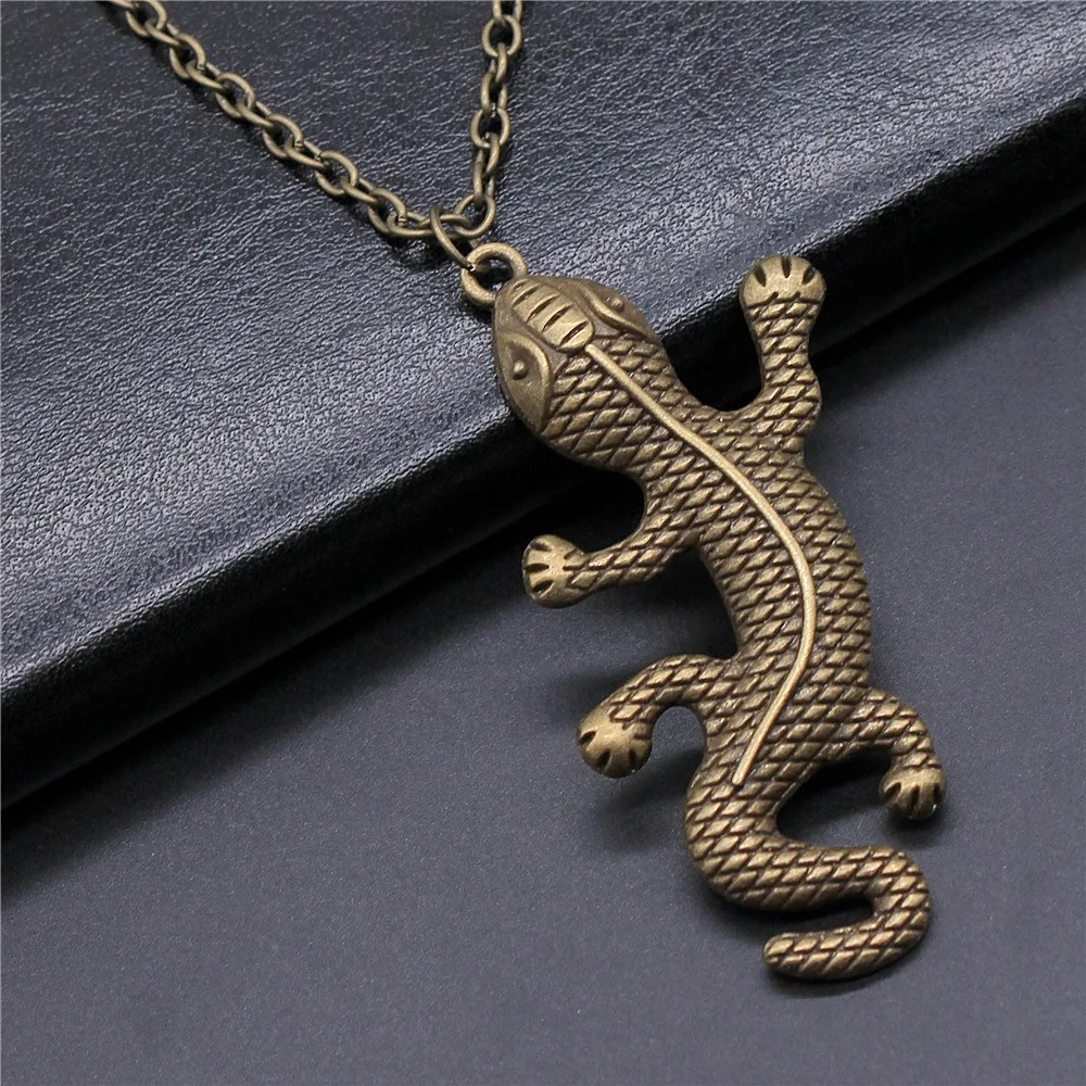 Прямая поставка ожерелье с подвеской в виде ящерицы геккона 59x25 мм античным