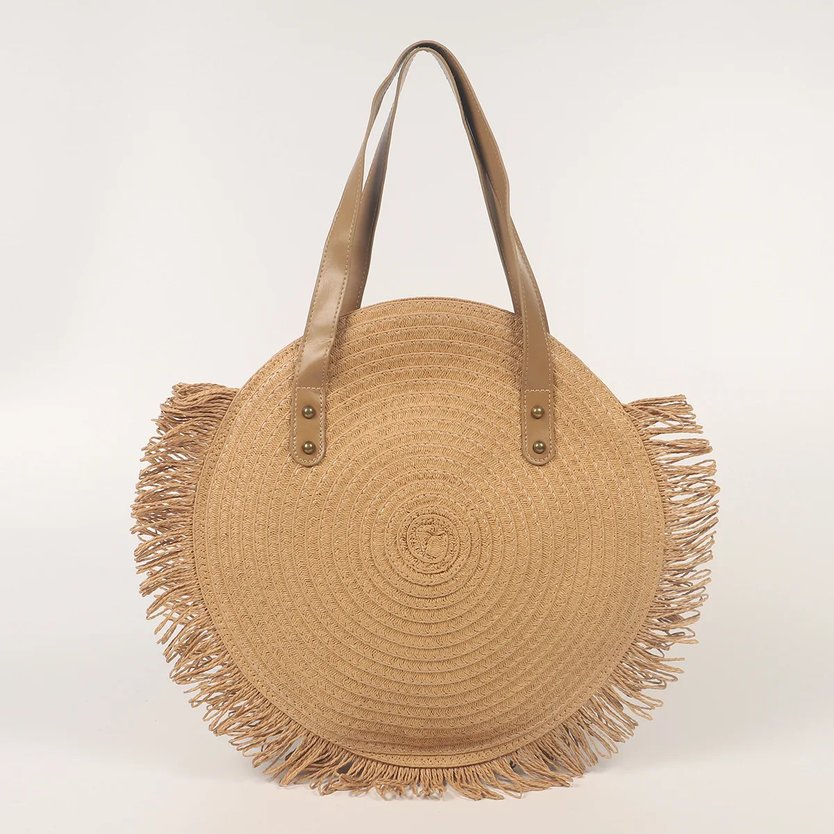 

Круглая пляжная сумка из рафии, винтажная плетеная сумочка ручной работы на ремне, круглые плетеные богемные Летние повседневные мешки для ...