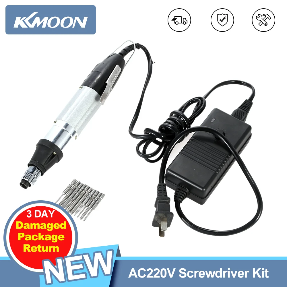 

New B AC220V High Quality Screwdriver Kit DC Powered Electric Screwdriver with 10pcs Bits Stepless Speed Regulation Repair Tool