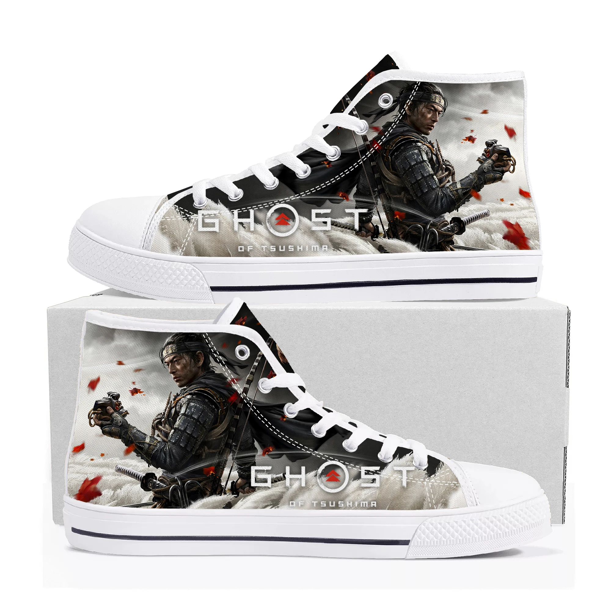 

Ghost of Tsushima High Top Sneakers Cartoon Game Men Women Teenager High Quality Fashion Canvas Shoes Casual Tailor Made Sneaker