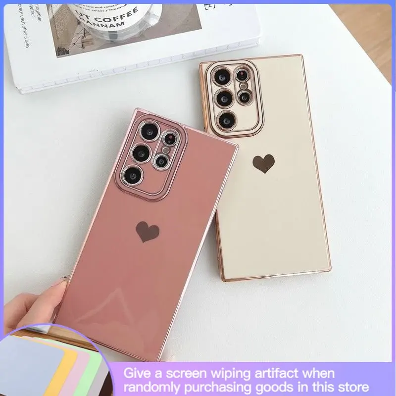 

Luxury Plating Case for Samsung Galaxy S22 S23 Ultra S21 S20 FE A52 A53 S22 Plus A13 A54 A33 Love Heart Side Pattern Phone Cover