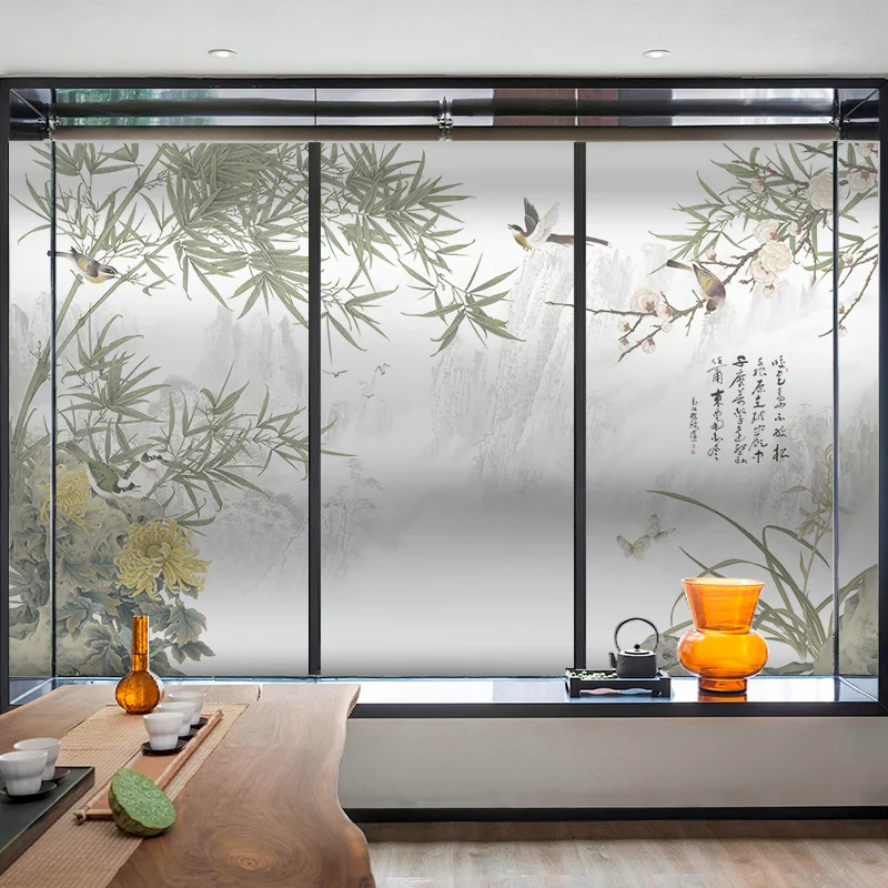 

Custom Size Static Cling Window Foil Fresh Plants Privacy Protection Glass Film For Window Sliding Door Bedroom Balcony Decor