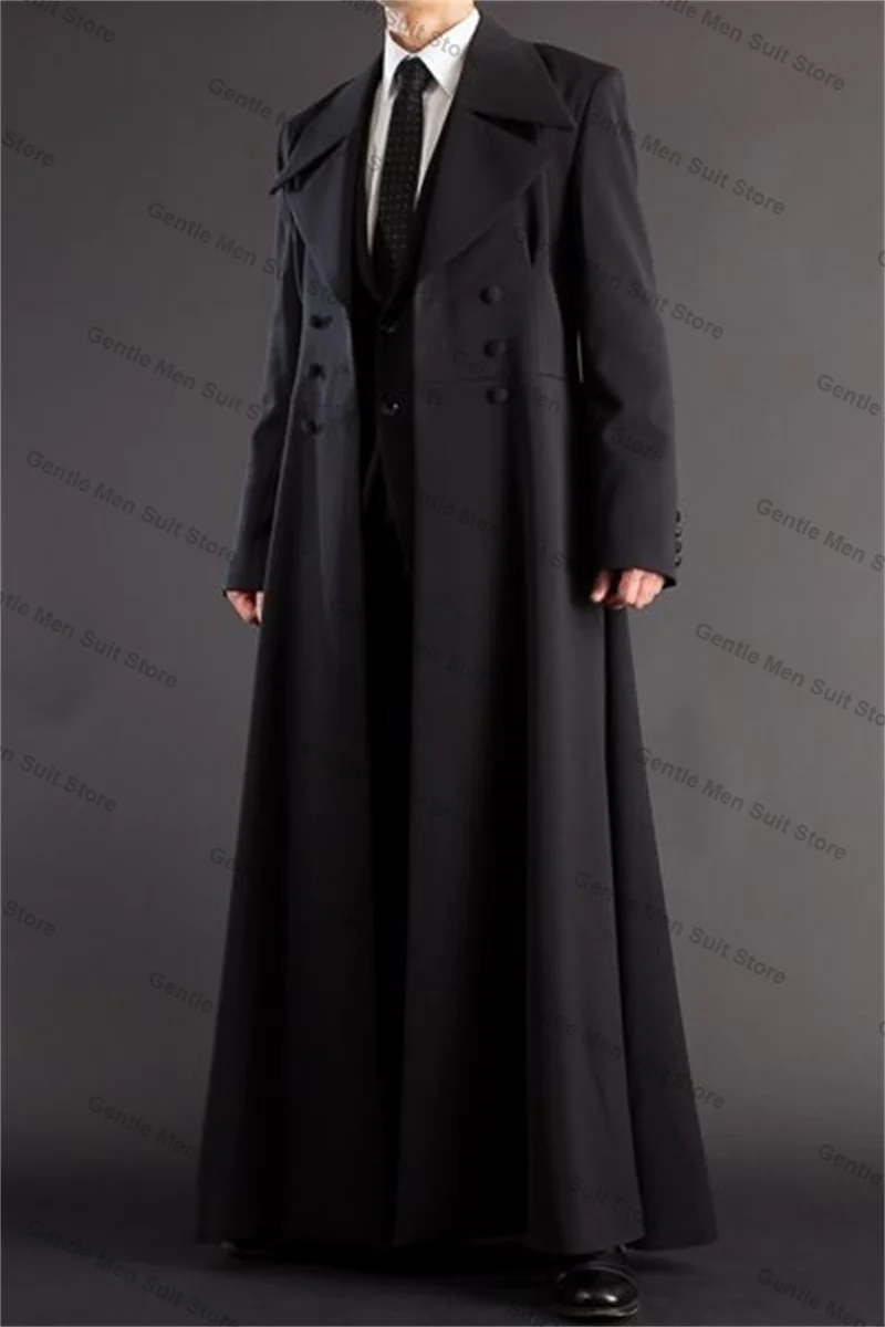 Длинные черные мужские костюмы комплект из 2 предметов: пиджак + брюки смокинг для