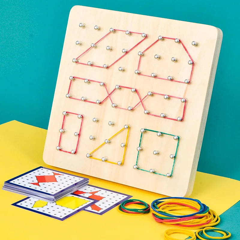 

Montessori Baby Creative Toy Graphics Rubber Tie Nail Boards with Cards Childhood Education Preschool Kids Toys Educational