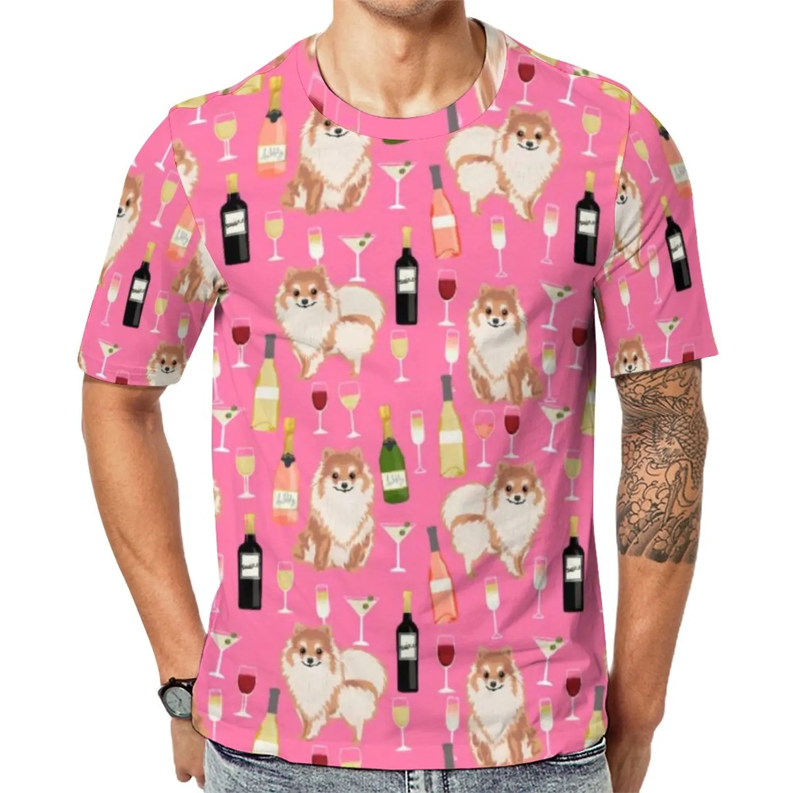 

Wine Lover T Shirt Pomeranian Dog Men Novelty T-Shirts Premium Graphic Tees Short Sleeves EMO Big Size Tops Birthday Present