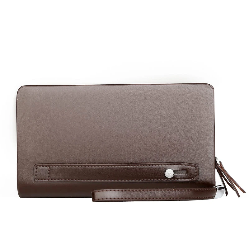 Высококачественная однотонная кожаная мужская сумка с двойной молнией длинный