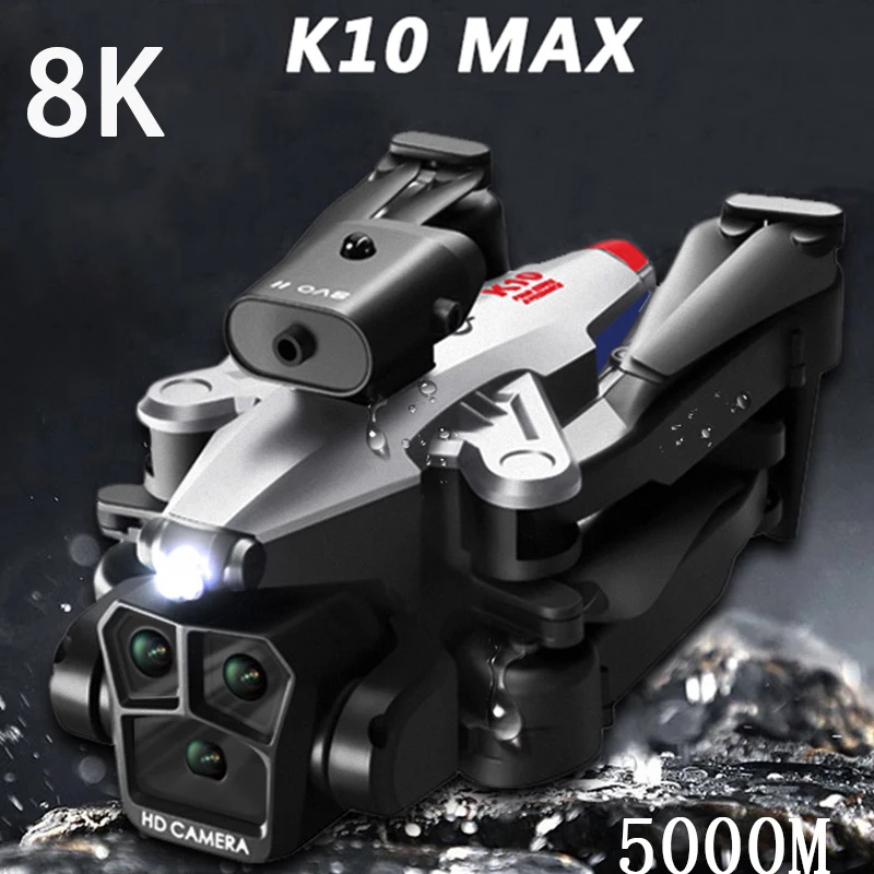 

New K10Max RC Drone 8K Three Cameras Four-way Intelligent Obstacle Avoidance Foldable Optical Flow Hover Quadcopter UVA