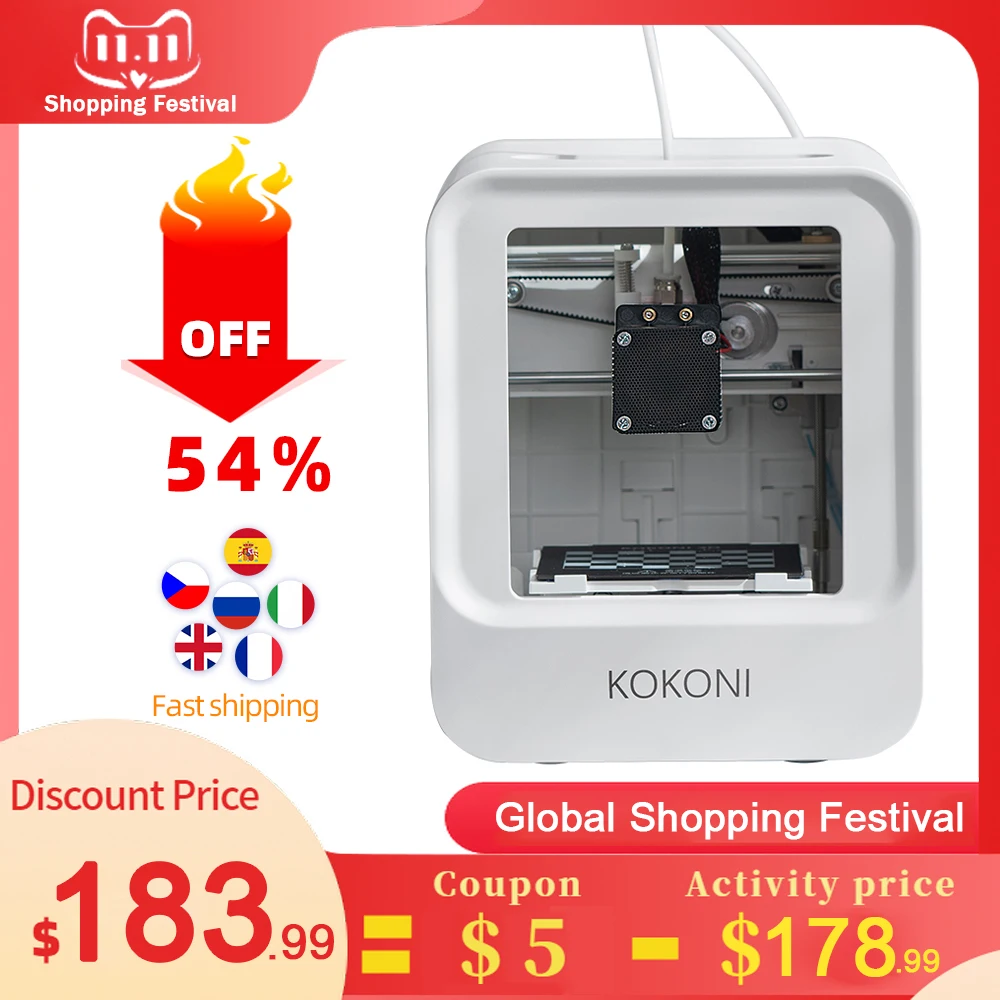 

Original KOKONI Multifunctional Smart 3D Printer No Levelling Photo Modeling App Control Printing Size 100*100*58mm