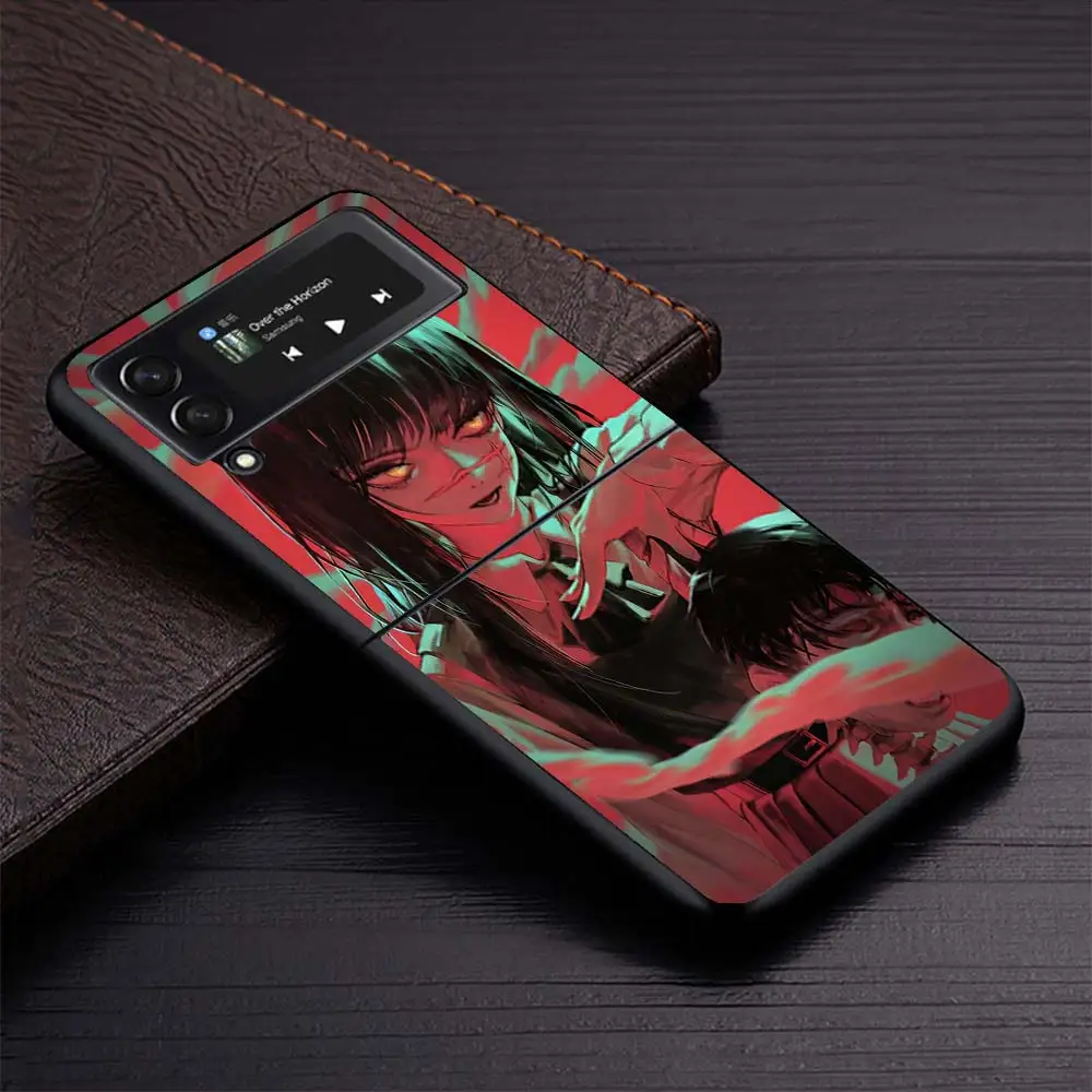 Чехол для телефона C-Chainsaw Mans Yoru War Devil Samsung Galaxy Z Flip6 5G Flip4 Flip5 Flip3 Black Hard Cover Flip 6 5 4 3 PC She