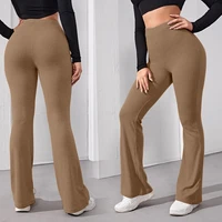 falling feeling flared high waist ladies trousers 2021 summer tight fitting straight new womens casual knitted sports trousers