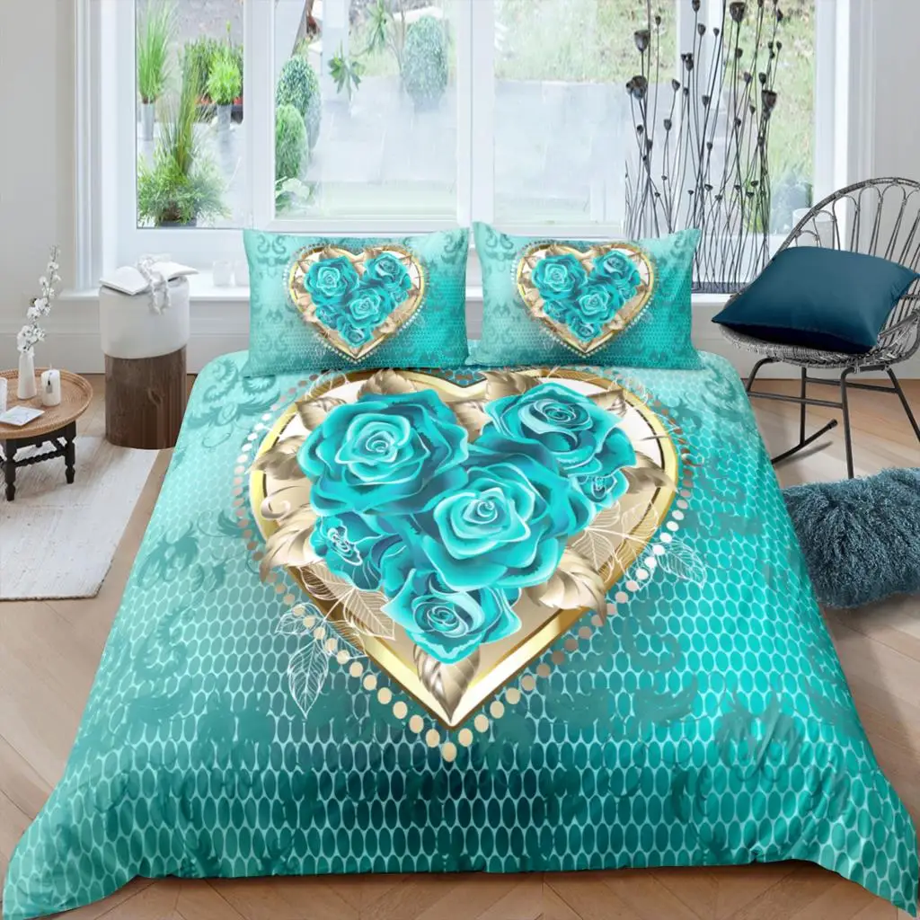

Home Textiles Luxury 3D Rose Heart Print Duvet Cover Set and Pillowcase Kids Bedding Set AU/EU/UK/US Queen and King Size