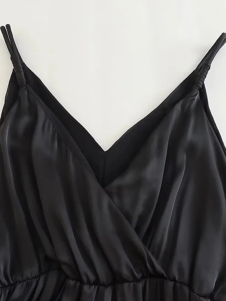 PAILETE Women 2023 fashion with wrinkled effect wide leg jumpsuits sexy backless thin double straps female playsuits mujer