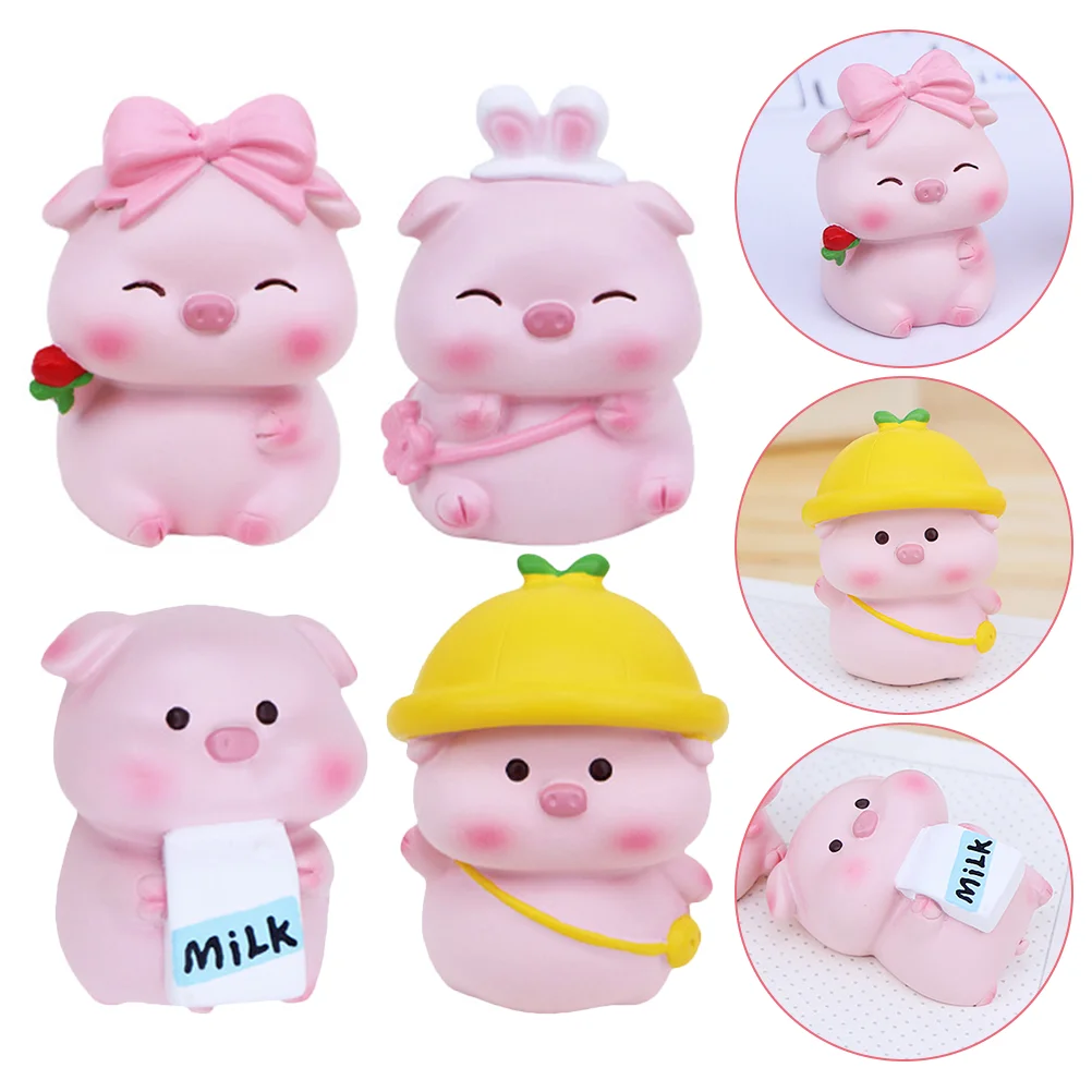

4pcs Cute Piggy Miniature Figurines Toys Pigs Party Decoration Resin Desktop Decor