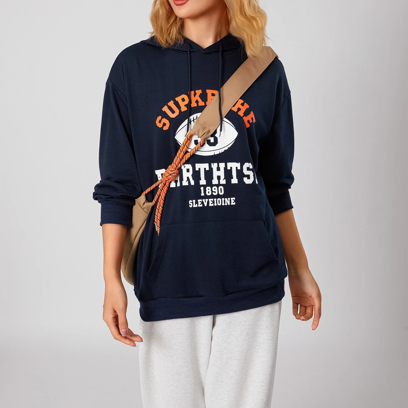 

Women Men Pullover Shirt Long Sleeve Hooded Letters Print Casual Shirt Party Street Loose Tops