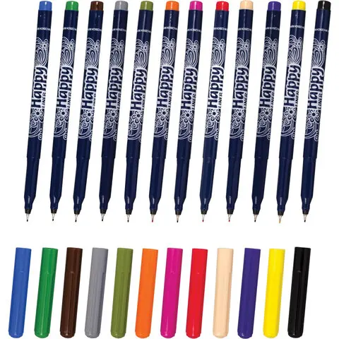 Ручки капиллярные (линеры) 12 ЦВЕТОВ CENTROPEN &quotHappy Liner" линия письма 0 3 мм 2521/12 2 2521 1202