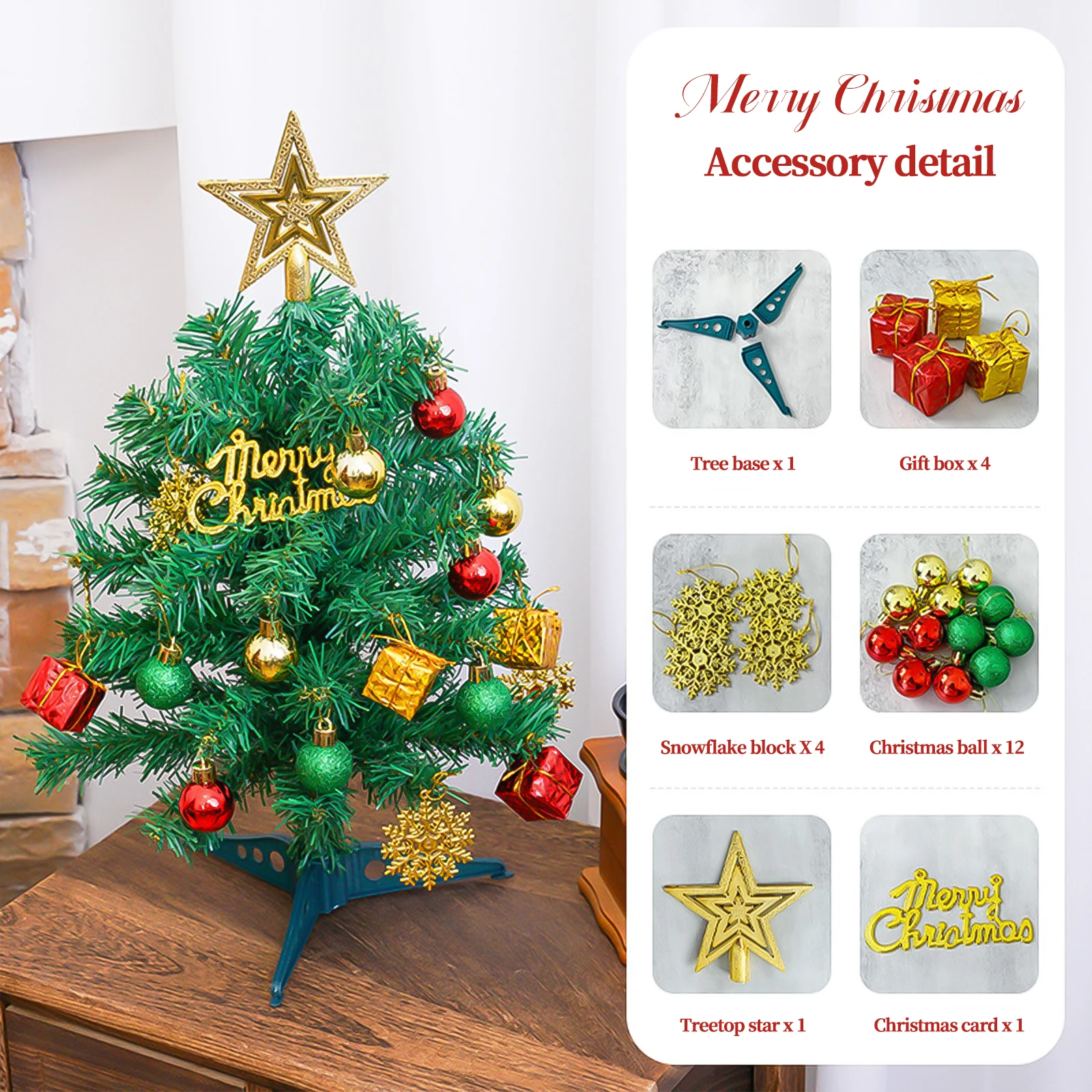 1 Шт. Маленькая Рождественская Елка Настольный Декор С Шариками Пластиковая