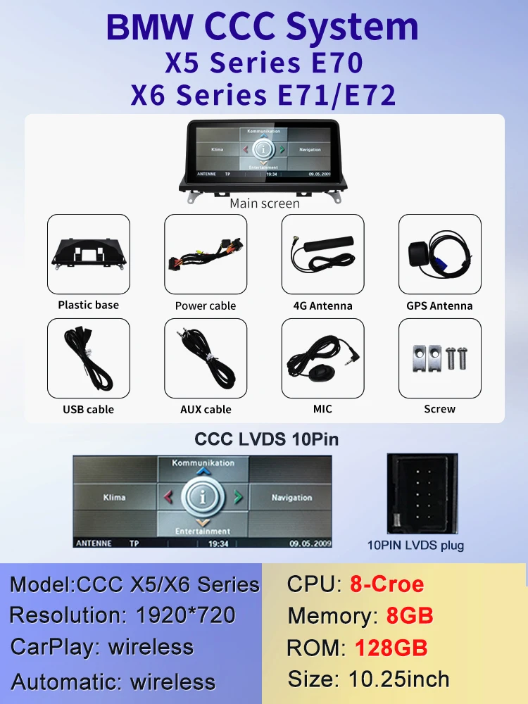 

2024 Новая система ID6 ID7 ID8 UI 10,25inc Android Беспроводная система Carplay AUTO для BMW X5 E70 X6 E71 Автомобильные видеоплееры GPS-навигация