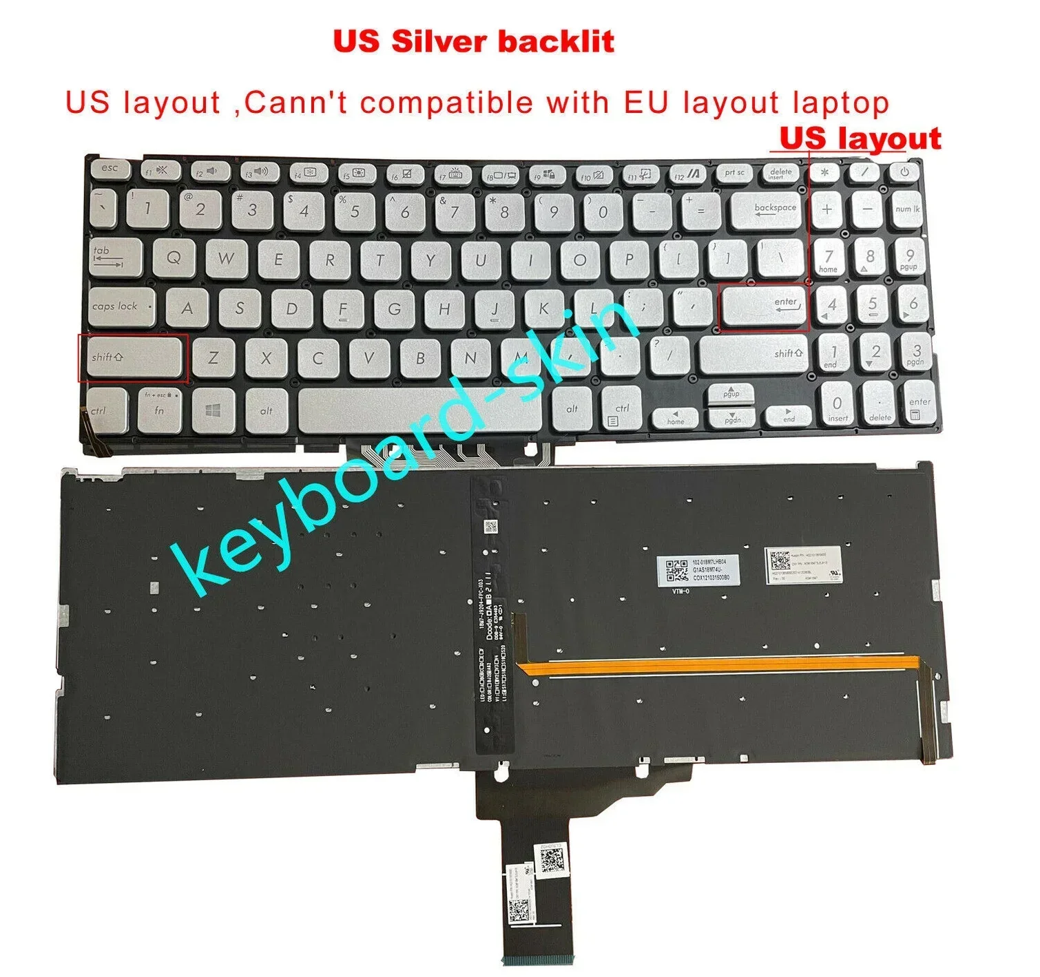 Фото Новая серебряная клавиатура с подсветкой в США для ASUS VivoBook X515 X515E X515EA X515M X515MA X515J X515JA X515DA X515UA X515FA X515MA X515JP №1