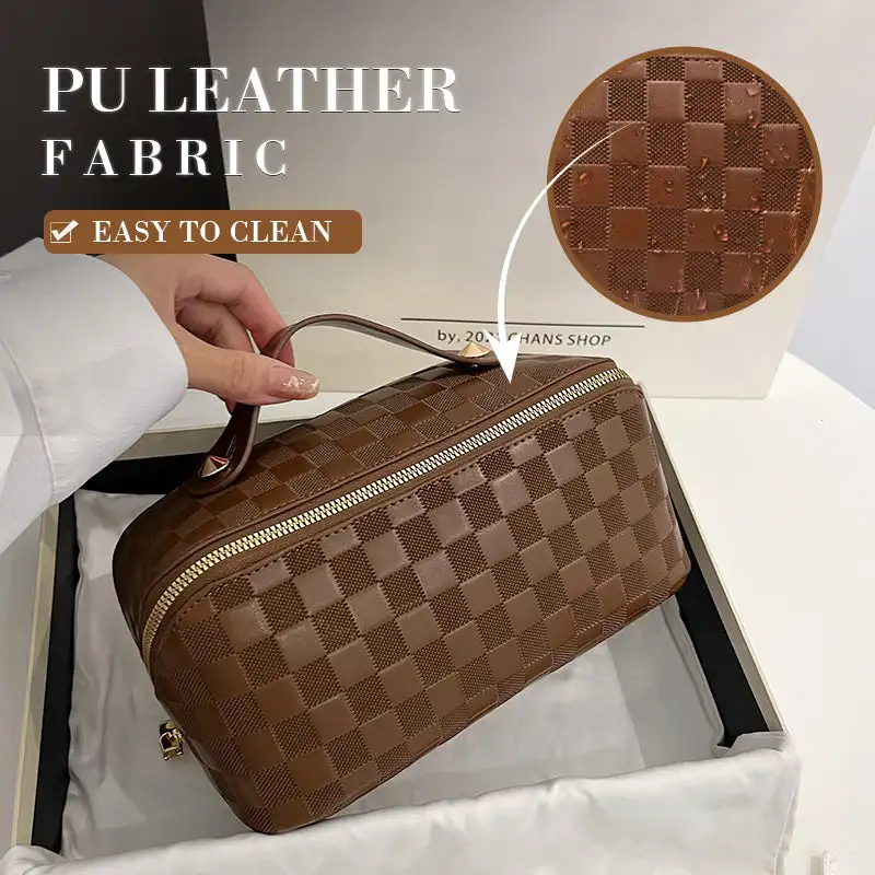 

Large Capacity Stylish Leather Cosmetic Bag Portable Women Travel Washing Makeup Bag Waterproof Storage Organizer Beauty Case
