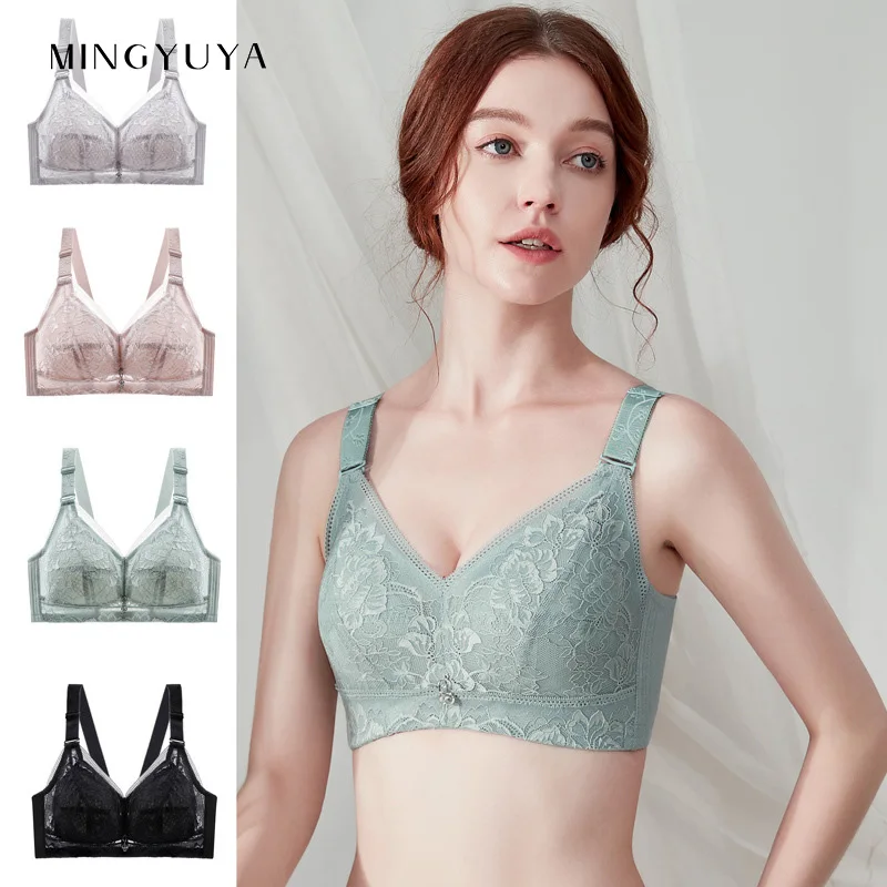 

New Thin Type Women's Underwear without Steel Ring plus Size Sexy Push up Bras Lace Big Chest Small Adjusting Bra sleep tops