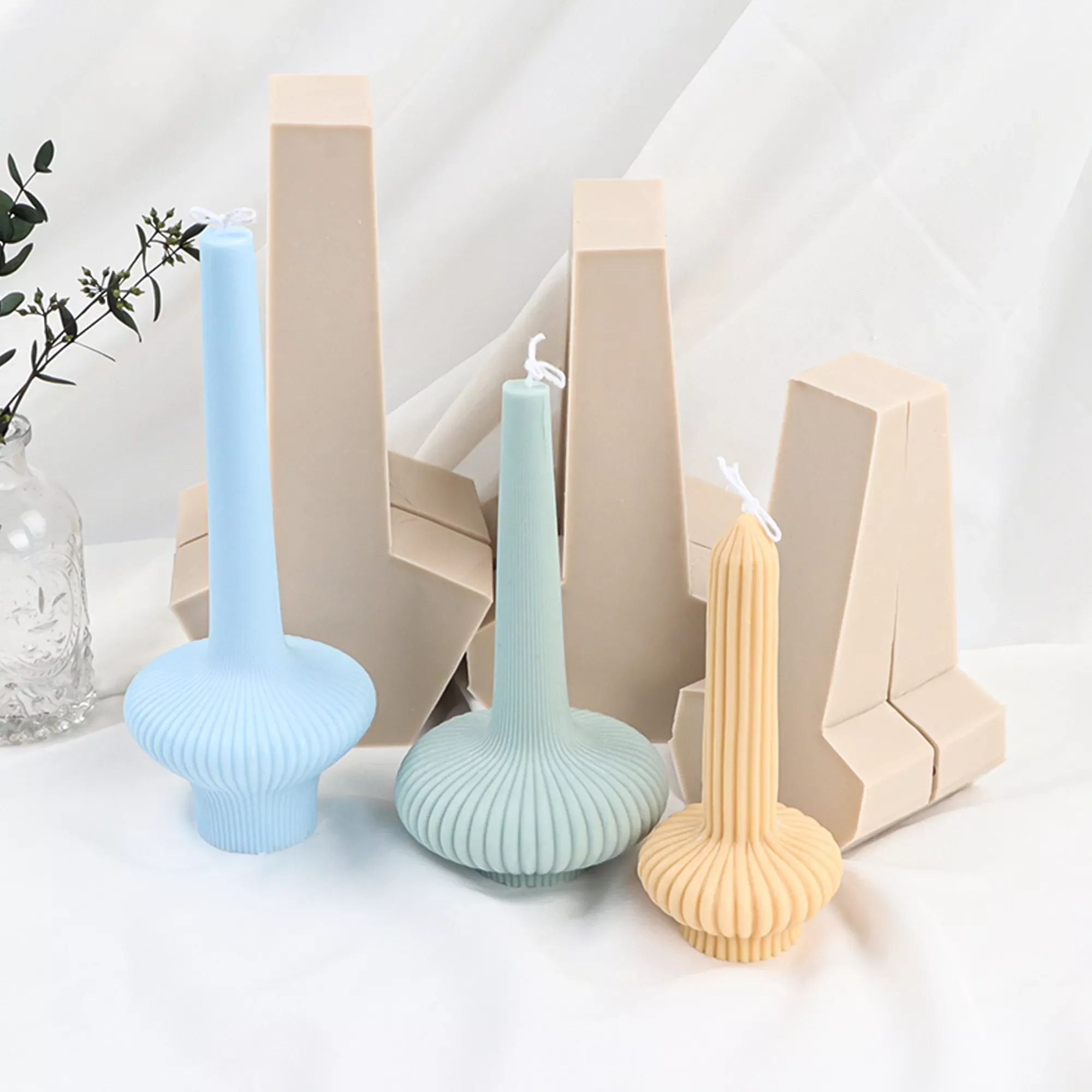 3d Vase Column Candle Silicone Mold Strip Pillar Round Bottom Aroma Plaster Diffuser Stone Mould Soap Making Home Ornament
