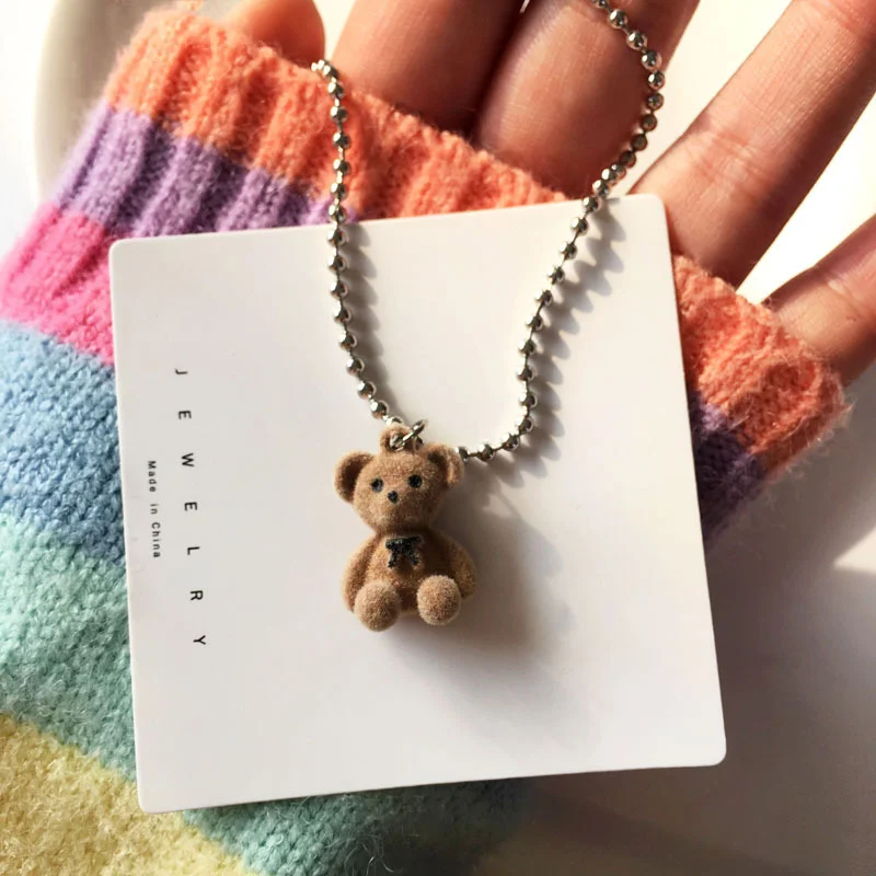 

Korean fashion milk cool bear cute bear pendant necklace female girl long sweater chain necklace hip hop clavicle chain jewelry