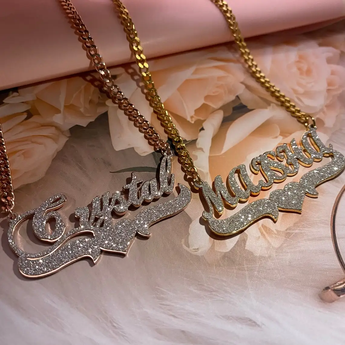 Personalized Name Necklace Custom Bling Name Necklaces Gold Stainless Steel Cuban Chain Choker for Women Necklace Jewelry Gift