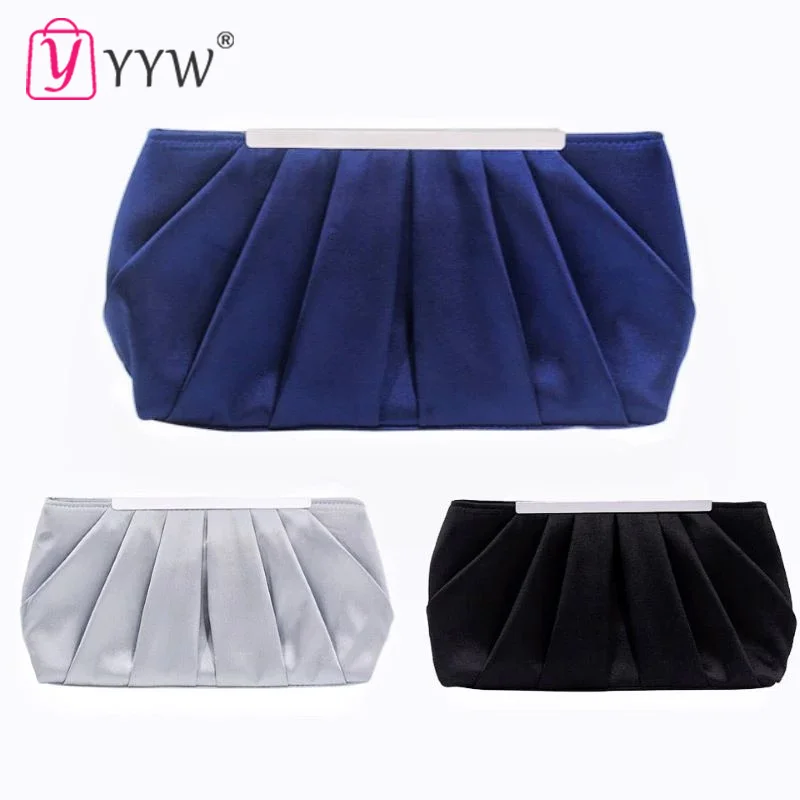 

Solid Silk Satin Evening Bag Women Elegant Ruched Clutch Bags Wedding Bride Elegant Clutches Soft Surface Fashion Party Purse