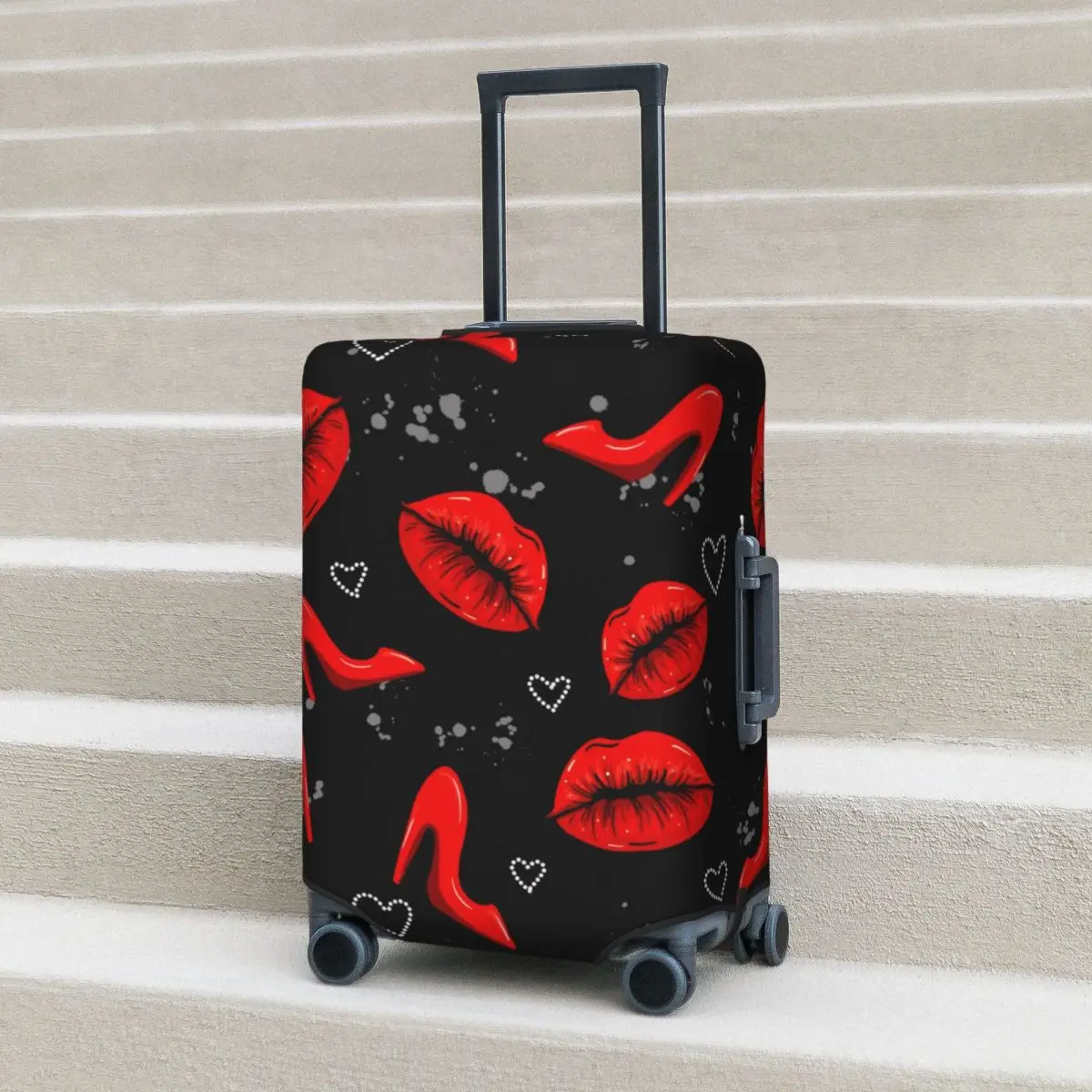 

Red Lips Printed Suitcase Cover Holiday Red Shoes Strectch Luggage Case Business Protection