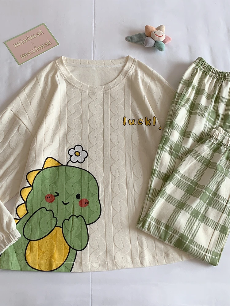 Пижамы женские весенне-осенние новые из чистого хлопка с длинными рукавами