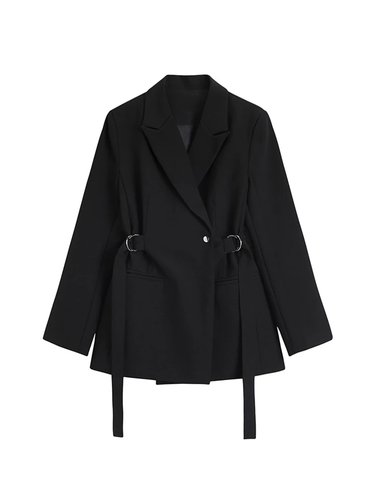 

Women Black Belted Casual Elegant Blazer New Lapel Long Sleeve Loose Fit Office Jacket Elegant Tide Spring Autumn 2023 Clothes