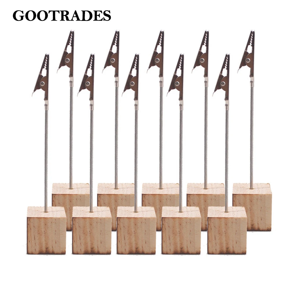 

5/10 Pcs Cube Base Memo Clips Holder with Alligator Clip Clasp for Displaying Number Cards, Photo Memo Clip Wood Holder Stand