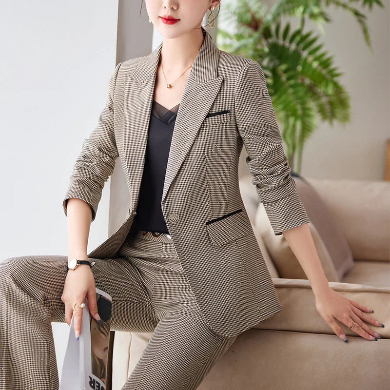 Black Thousand Bird Checker Sequin LO Suit Coat for Women Spring and Autumn 2023 New High end Casual Short and Long Lap Pants Tr