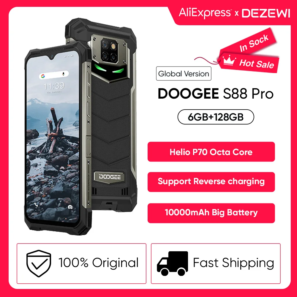 Doogee s88 pro apoio robusto reverso charging10000mah grande bateria smartphone helio p70 octa núcleo 6gb ram 128gb rom smartphone