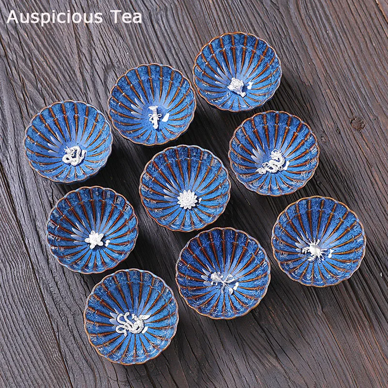 

90ml Boutique Kiln Change Inlaid Silver Ceramics Jianzhan Tea Cup Handmade Household Chinese Kungfu Teaset Accessories Drinkware