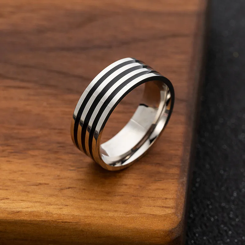 

8mm Groove Stainless Steel Fashionable Drip Oil Ring for Men and Women's Wedding and Engagement Anniversary Commemorative Gift