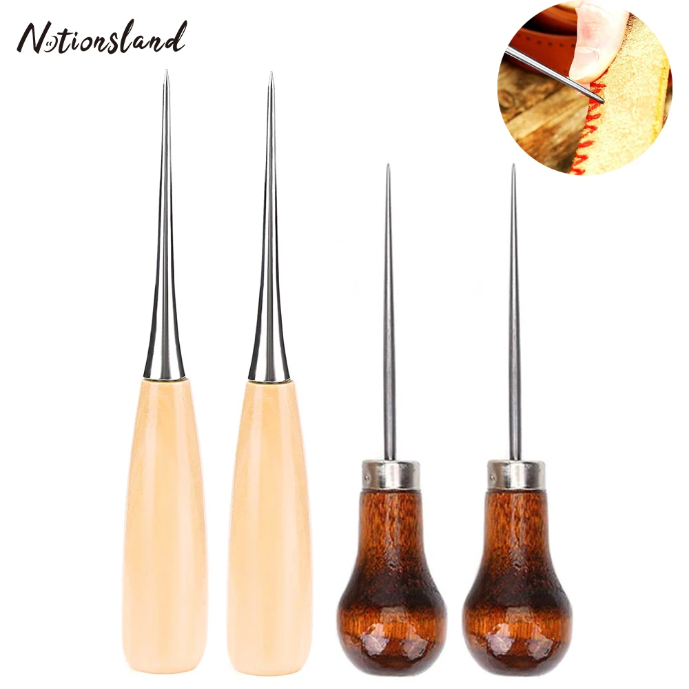 

1/2pc Leather Craft Awl Tools Leather Hole Punch Tool Wooden Handle Gourd Shape Sewing Awl for Leather Sewing Crafting