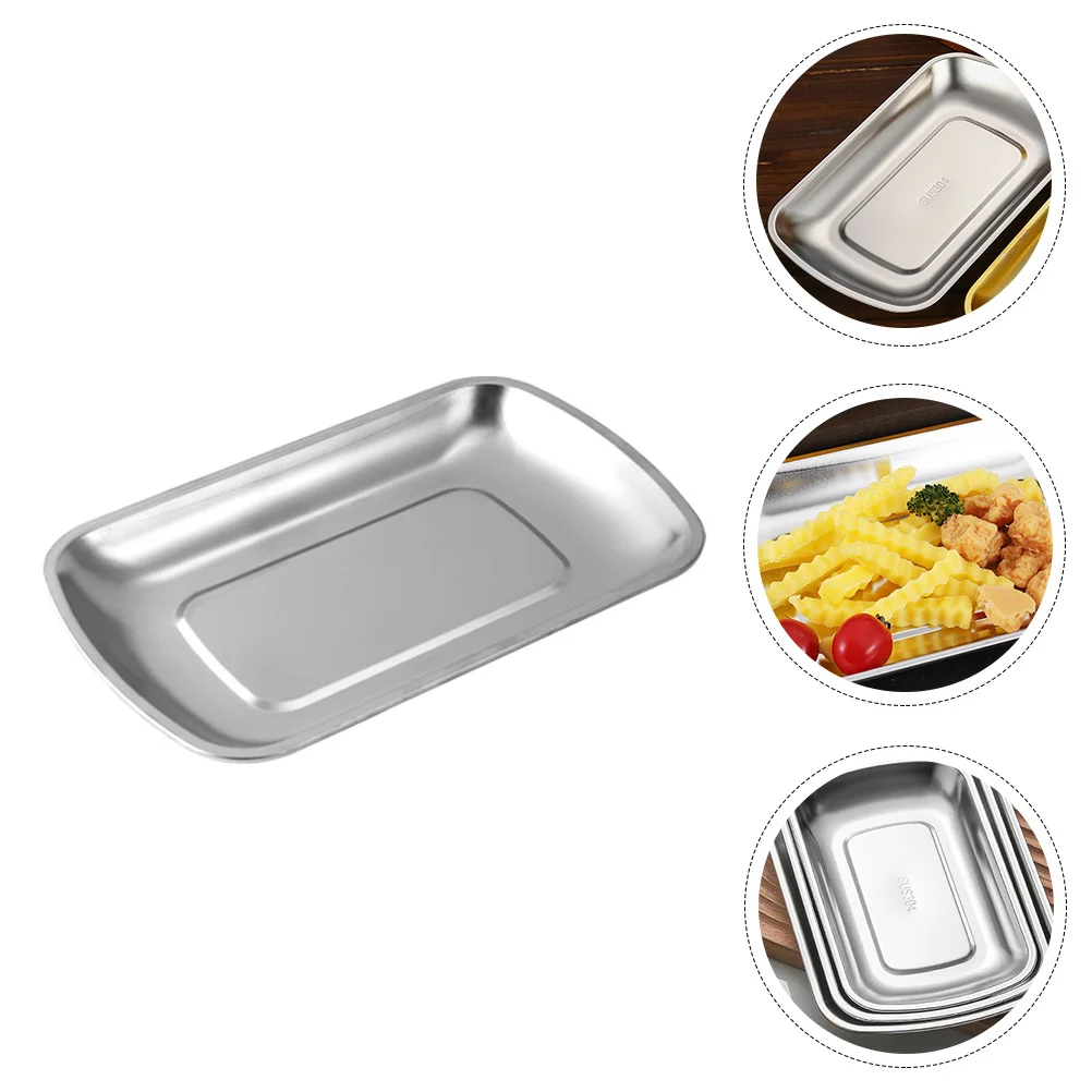 

1pc Durable Stainless Steel Dessert Plate Food Serving Plate Simple Food Plate