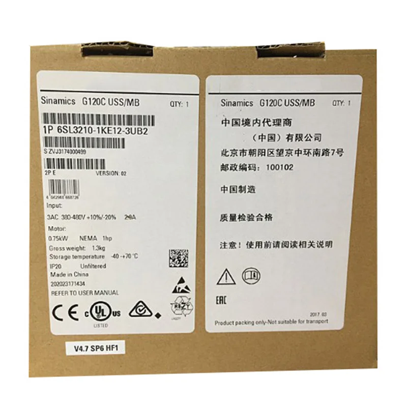 

Новый оригинальный 6SL3210-1KE12-3UB2 G120C инвертор 0.75kW 380-480V spot